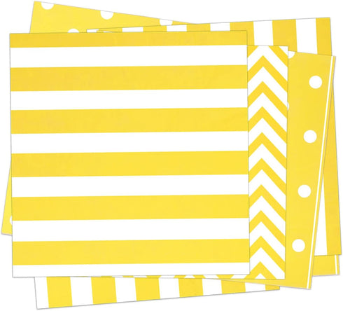 Disposable Yellow Paper Luncheon Party Napkins, Striped Chevron Polka Dot, 60 Count, 13"x13"