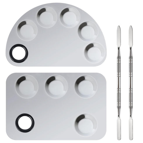 Professional Stainless Steel Makeup Palette, 2 Pieces Cosmetic Palette with Spatula Tool for Nail-art Mixing