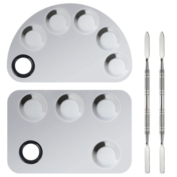 Professional Stainless Steel Makeup Palette, 2 Pieces Cosmetic Palette with Spatula Tool for Nail-art Mixing