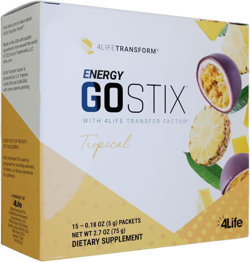 4Life Energy Go Stix - Healthy Energy Source Tropical Drink Mix with Natural Caffeine, 15 Packets