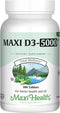 Maxi Health Vitamin D3 5000 IU (125 mcg) - High Dose for Healthy Bones, Teeth, Immune Support