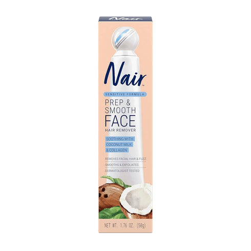 NAIR Prep & Smooth Face, Exfoliating Facial Hair Removal Cream for Women, Sensitive with Collagen for Skincare