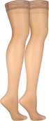 Sheer Compression Stockings, 8-15 mmHg, Women's Thigh High Length, 20 Denier, Beige, Large