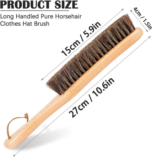 Horsehair Garment Brush with Long Wooden Handle, Soft Clothes Brush for Hair Removal, Lint Brush for Pet