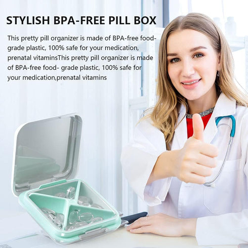 Small Pill Box, Travel Pill Case, Dtouayz Portable Medicine Organizer for Vitamins, Waterproof 4 Compartment Container
