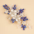 Silver Flower Blue Rhinestones Beads Hair Comb for Women Girls, Wedding Bridal Hair Piece Jewelry