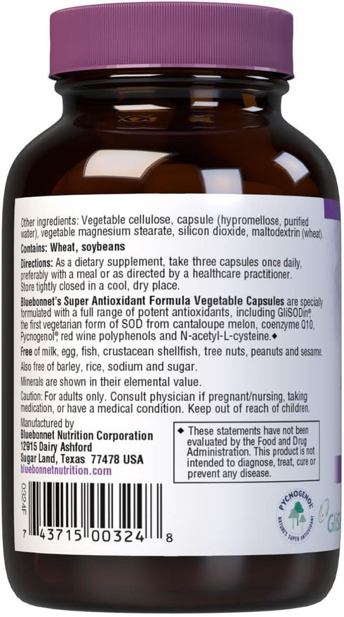 BlueBonnet Super Antioxidant Formula Vegetarian Capsules, 30 Count