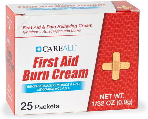 CareALL First Aid Burn Relief Cream - 0.9g Packets (Pack of 25) for Minor Burns, Cuts & Scrapes