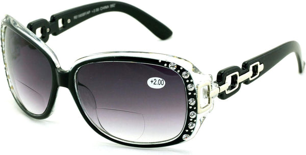 V.W.E. Oversized Rhinestones Women Bifocal Reading Sunglasses, Vintage Reader Glasses for Outdoor