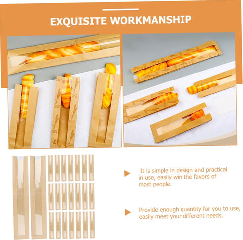LIGIGWASH 100pcs Packaging French Bread Bags with Window Oil-resistant for Homemade Bread for Bakeries Cafes and Party