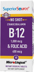 Superior Source No Shot Vitamin B12 Cyanocobalamin (1000 mcg), Folic Acid (400 mcg), 60 Ct, Quick Dissolve Tablets