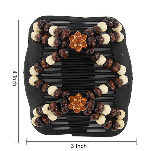 Yeshan Magic Hair Side Combs for Women - Wood Beaded Stretch Double Clips Bun Maker Accessories, Pack of 6