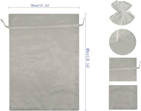 Ankirol 50pcs Sheer Organza Favor Bags, 12 x 16 Inch X Large Drawstring Bags (White)