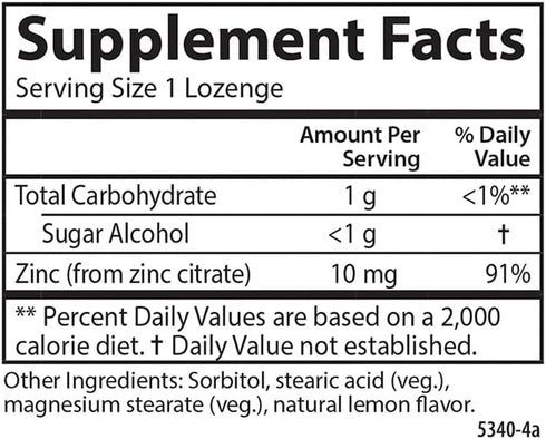 Carlson Zinc-Ease Soothing Lozenge, Immune Support & Optimal Wellness, Antioxidant, Lemon, 42 Lozenges