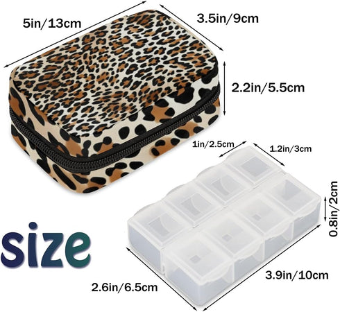 Skonsati 7 Leopard Cheetah Print Weekly Pill Organizer Pill Caes Bag Day Medicine Container Case with Removable Pill