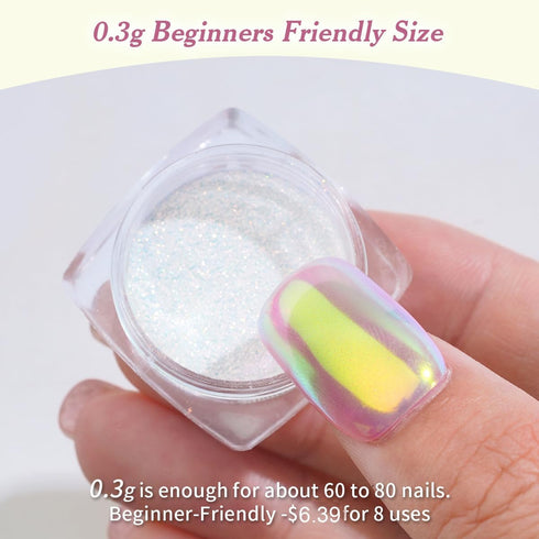 Pretty Diva 0.3g Unicorn Chrome Nail Powder - Aurora Iridescent Chrome Powders for Nails, Mermaid Chrome Pigment