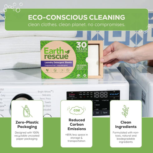 Laundry Detergent Sheets - 30 Sheets (Up to 60 Loads) | Unscented, Hypoallergenic, Concentrated, Eco-Friendly,
