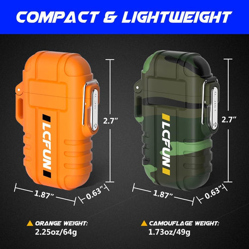 LcFun Waterproof Lighter 2 Pack - Refillable Butane Torch Lighters, USB C Rechargeable Windproof Dual Arc Plasma