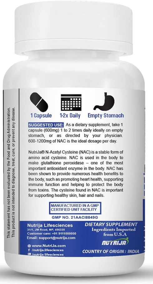 N-Acetyl CYSTEINE (NAC) 600 MG - 60 Capsules