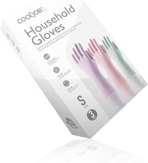 COOLJOB 3 Pairs Reusable Rubber Gloves for Dishwashing, Grippy Latex Cleaning Gloves with Cotton Liner