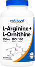 L-Arginine L-Ornithine Supplement by Nutricost, 750mg, 180 Capsules
