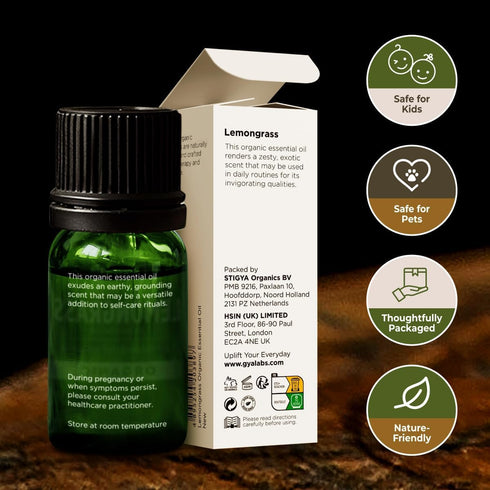 Gya Labs Organic Lemongrass Essential Oil - 100% Pure Natural Oil for Skin, Hair, Aromatherapy Diffuser (0.34 Fl Oz)