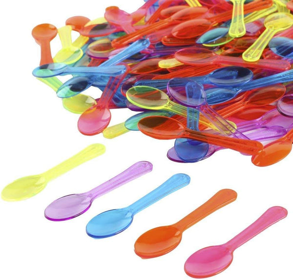 Gmark 100pc 3" Assorted Multi-Color Taster Plastic Mini Spoons, Ice Cream Dessert, 1 Box Set GM1002G