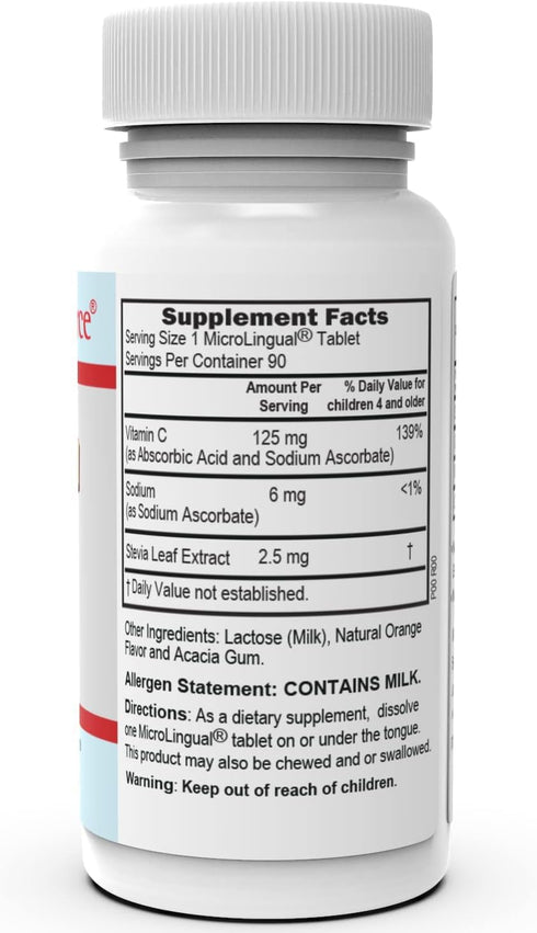 Superior Source Kid’s Vitamin C (125 mg), Clean Melts, Quick Dissolve MicroLingual Tablets, 90 Ct, Alternative to Gummies, Immune System Support, Non-GMO