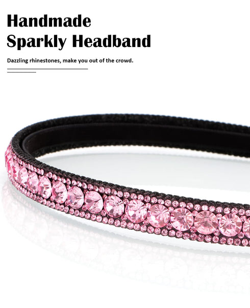 Wecoe Pink Rhinestone Headband, Non Slip Fashion Bling Hair Band for Women Girls, Holiday Accessories