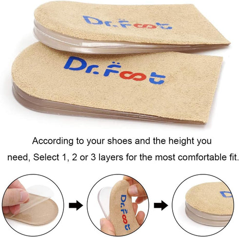 Dr.Foot Adjustable Orthopedic Heel Lift Inserts, Height Increase Insole for Heel Pain, Sports Injuries (Beige, 3