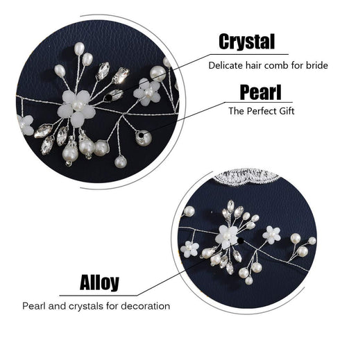 Unicra Flower Bride Wedding Hair Vine Crystal Bridal Headbands for Women and Girls Pearl Hair Accessories (Silver)