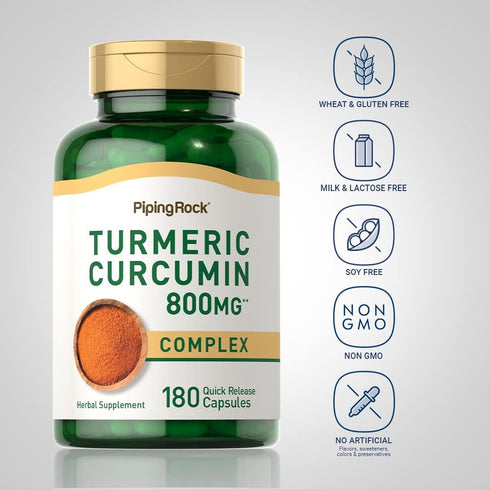 Piping Rock Turmeric Curcumin Supplement | 800mg | 180 Capsules - Extract Complex, Non-GMO, Gluten Free