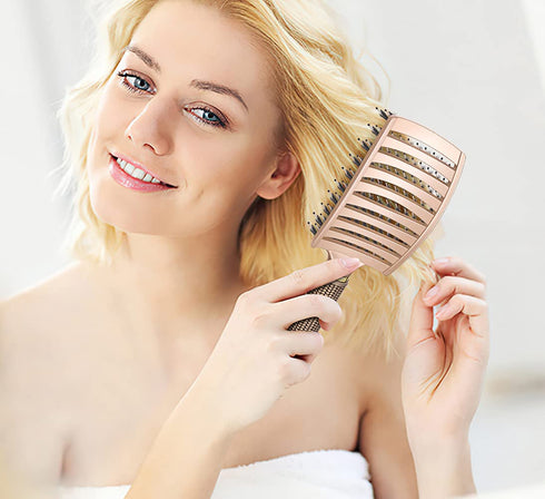 KTKUDY Gold Detangling Brush, Boar Bristles Hairbrush for Wet and Dry Hair, Pain-Free Knot Removal