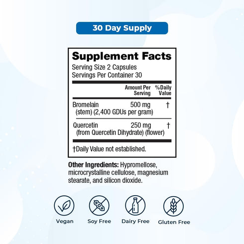 VitaMedica Bromelain & Quercetin Supplement, 500mg Bromelain, 250mg Quercetin, 60 Vegan Capsules for Immunity & Recovery