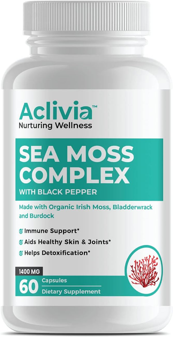 Organic Irish Sea Moss Capsules with Bladderwrack & Burdock Root - 102 Minerals Sea Moss Supplement - Thyroid Support,