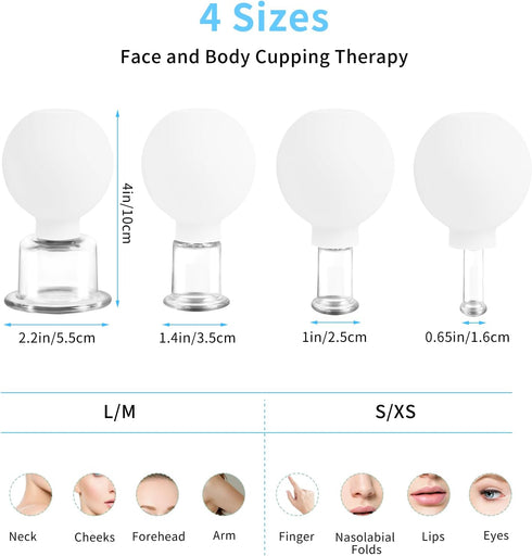 Set, 4 Meifuly Facial Cupping PCS Silicone Vacuum Suction Face Massage Cups, Skin Tightening Kit for Eyes, Face