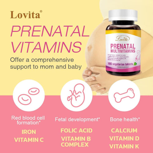Prenatal Multivitamins, Comprehensive Support for Before, During, and Post-Pregnancy, 180 Vegetarian Tablets