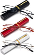 REAVEE 3 Pack Slim Pen Reading Glasses Small Tube Stylish Readers for Women Men with Portable Clip Case, Black Red
