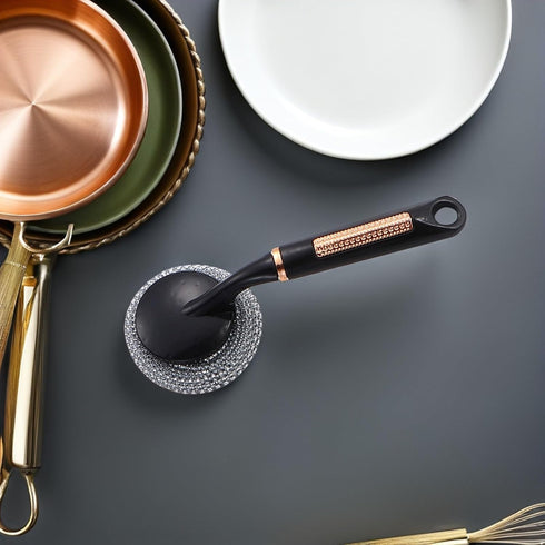 MAGICLULU Long Handle Kitchen Cleaning Brush Multifunctional Dish Scrubber for Pots Pans and Cookware Black Handy Pot