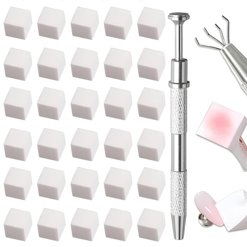 100 Pcs White Soft Nail Sponges, Ombre Nail Sponge Metal Grabber, Nail Brush Accessories for Manicure Art Tools