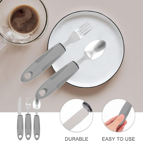 3Pcs Adaptive Utensils Set for Elderly, Weak Hand Grip Weighted & Handicapped, Utensils Silverware Built up Utensils Hand Tremors Spoon | Stainless Steel | Lightweight | Easy Grip Handles |
