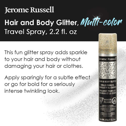 Jerome Russell Temporary Hair and Body Glitter Color Spray, 2.2 oz, Multi-Color, Travel Spray