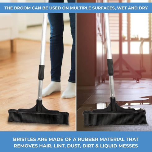 Extendable Salon Broom, ForPro Professional Collection Non-Scratch Rubber Bristles, Aluminum Handle Adjustable to