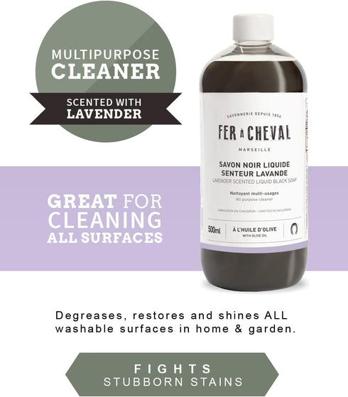 Fer à Cheval All Purpose Cleaner, Lavender Scented Liquid Black Soap for Multi-Surface Cleaning, 500ml