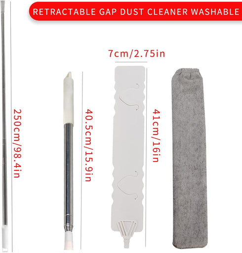 Retractable Gap Dust Cleaner, Microfiber Hand Duster with 2 Washable Dusting Cloths for Under Appliances
