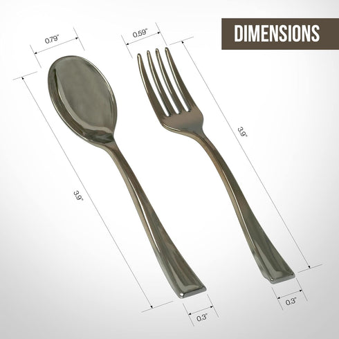 Premium Mini Disposable Silver Plastic Spoons and Forks Set, 40 Piece Bundle for Dessert and Appetizers, Tiny Cocktail