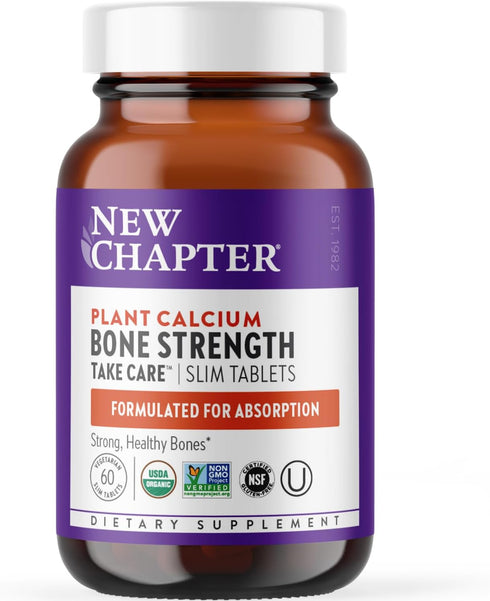 New Chapter Calcium Supplement with Magnesium, Vitamin D3+K2, 70+ Trace Minerals for Bone Health, 60 Slim Tablets