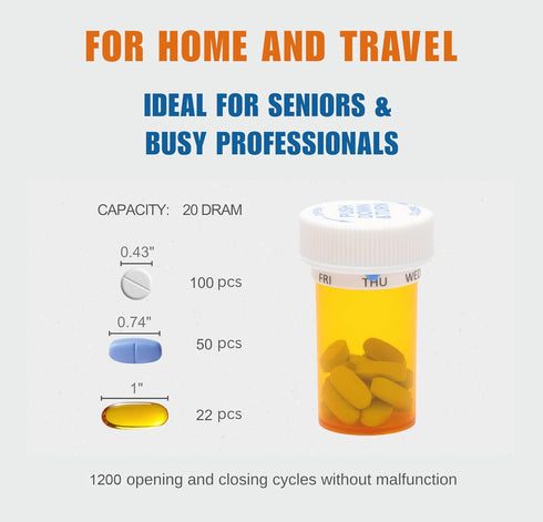 TimeVial 7 Smart Pill Bottle, Automatic Medication Reminder, Pill Organizer, Day Weekly Tracker, Daily Medicine