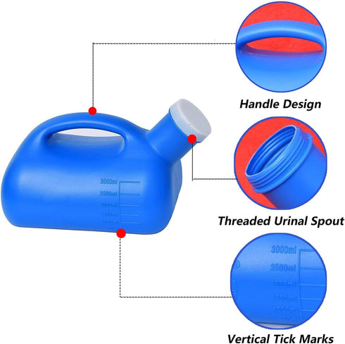HAILM 3000 ML Large Male Urinal, Portable Mens Potty Pee Bottle Collector with Lid and Handle Travel Toilet for Car