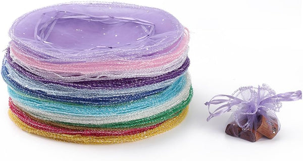 100pcs 9.8 Inch Round Drawstring Organza Bags, Mixed Color Jewelry Candy Pouch for Party Favor Gift Packaging